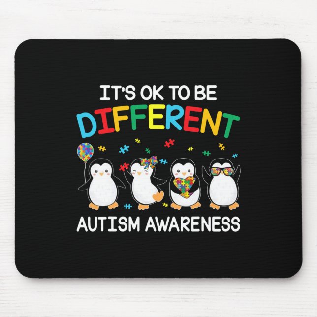 It’s Ok To Be Different Penguin Autism Awareness  Mouse Mat (Front)