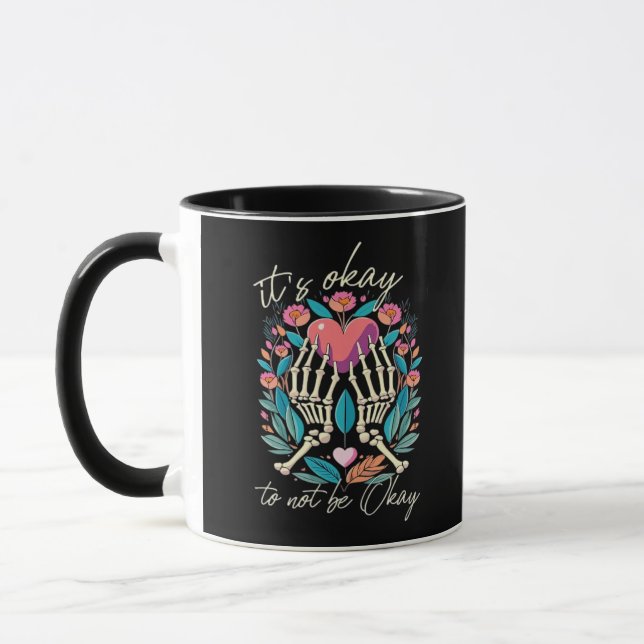 It’s Ok To Not Ok - Skeleton Hands With Heart  Mug (Left)