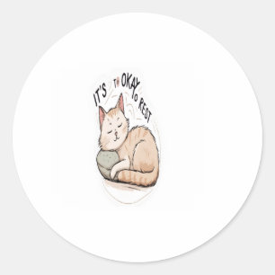 "It’s Okay to Rest – Minimalist Tiny Sleeping Cat  Classic Round Sticker