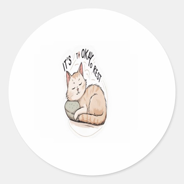 "It’s Okay to Rest – Minimalist Tiny Sleeping Cat  Classic Round Sticker (Front)