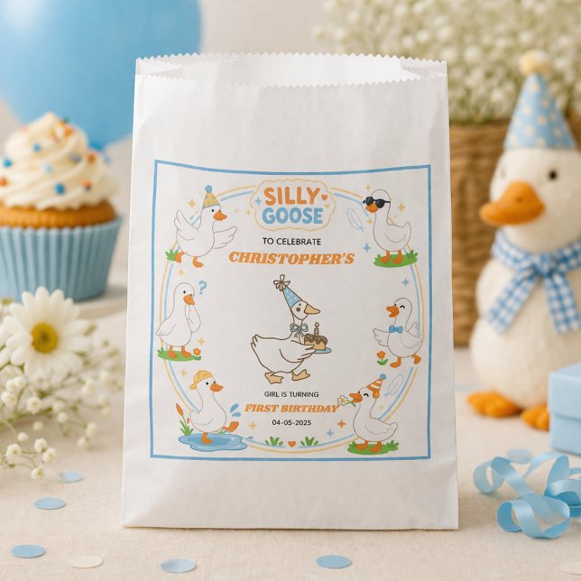 It’s ONE Silly Goose Retro 1st Birthday Fun Modern Favour Bags (It’s ONE Silly Goose Retro 1st Birthday Fun Modern favor bag)