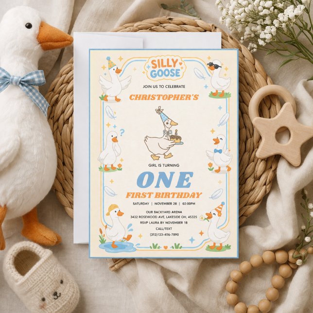 It’s ONE Silly Goose Retro 1st Birthday Fun Modern Invitation (It’s ONE Silly Goose Retro 1st Birthday Fun Modern Invitation
)