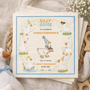 It’s ONE Silly Goose Retro 1st Birthday Fun Modern Napkin