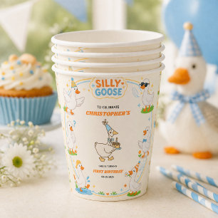 It’s ONE Silly Goose Retro 1st Birthday Fun Modern Paper Cups