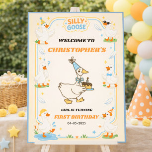 It’s ONE Silly Goose Retro 1st Birthday Fun Modern Poster