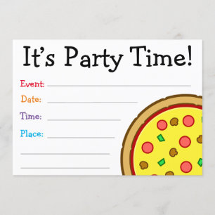 It’s Party Time! Illustrated Pizza Birthday Invitation