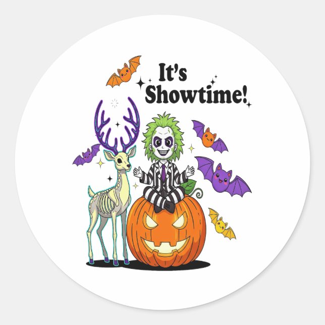 It’s Showtime Funny Halloween Classic Round Sticker (Front)