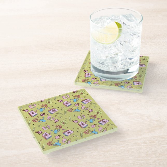 It’s Springtime Book Lovers Colourful Doodles Glass Coaster (Angled)
