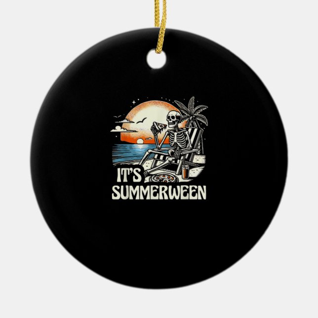 It’s Summerween Skeleton Sunset Vacation Ceramic Tree Decoration (Front)