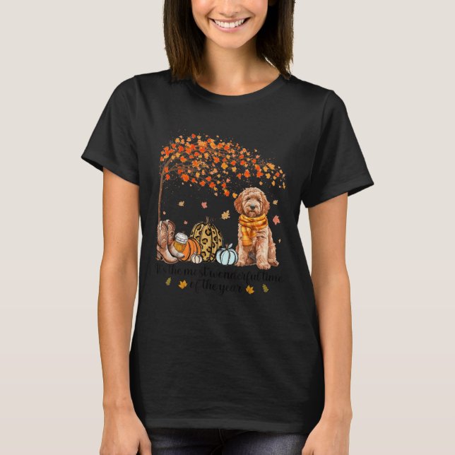 It’s The Most Wonderful Time Goldendoodle Pumpkins T-Shirt (Front)