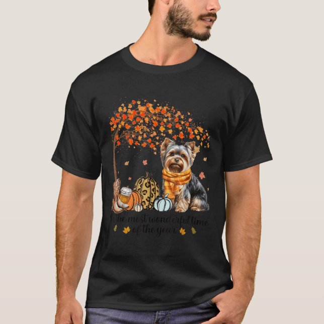 It’s The Most Wonderful Time Yorkie Pumpkins Autum T-Shirt (Front)