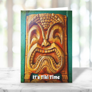 It’s Tiki Time Cool Fun Vintage Retro Wood Face Card
