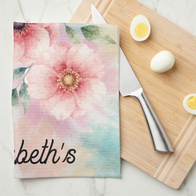 It’s Time To Bloom Tie Dye Florals Personalised  Tea Towel (Quarter Fold)