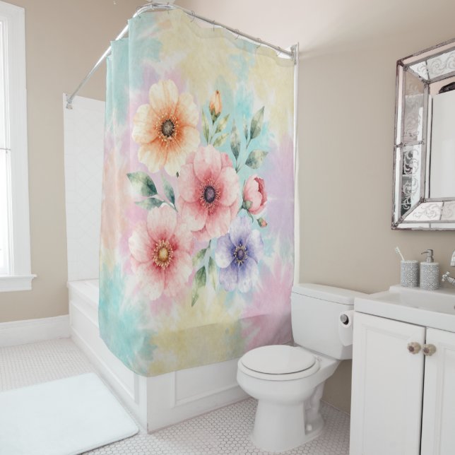 It’s Time To Bloom Tie Dye Florals Shower Curtain (In Situ)