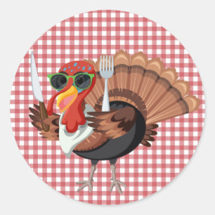 It’s Turkey Time with Red Chequered Back  Classic Round Sticker
