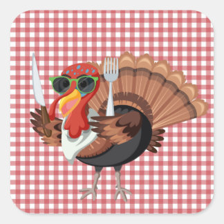 It’s Turkey Time with Red Chequered Back Square Sticker