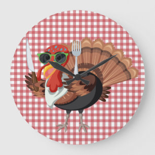 It’s Turkey Time with Red Chequered Backing Large Clock
