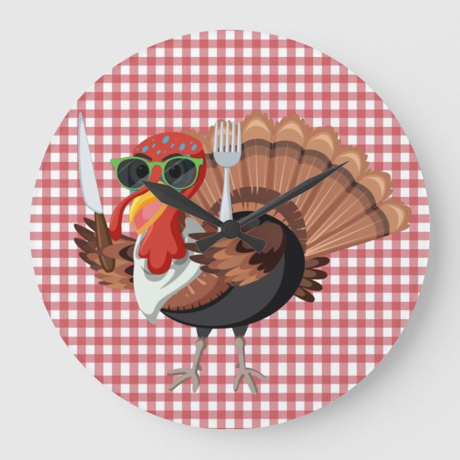 It’s Turkey Time with Red Chequered Backing  Large Clock (Front)