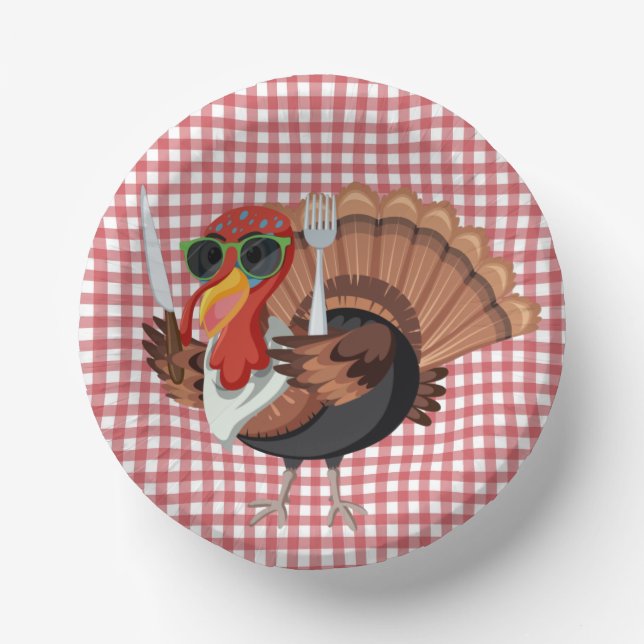 It’s Turkey Time with Red Chequered Paper Bowl  Paper Plate (Front)