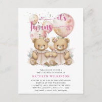 IT’S TWINS Pink Balloons Teddy Bears Baby Shower