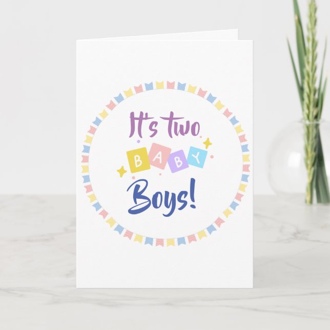 It’s Two Baby Boys Blue Party Birth Announcement  (Front)