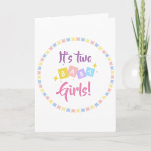 It’s Two Baby Girls Pink Party Birth Announcement 