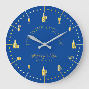 It’s Wine O’Clock Elegant Gold Deep Blue Monog Large Clock