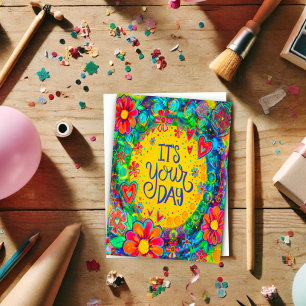 It’s Your Birthday Cheerful Fun Yellow Floral Card