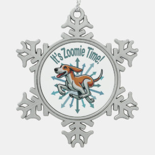 It’s Zoomie Time American Fox Hound Snowflake Pewter Christmas Ornament