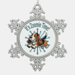 It’s Zoomie Time Basset Hound Snowflake Pewter Christmas Ornament