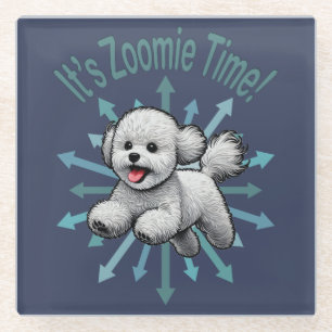 It’s Zoomie Time Bichon Frise Glass Coaster