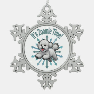 It’s Zoomie Time Bichon Frise Snowflake Pewter Christmas Ornament