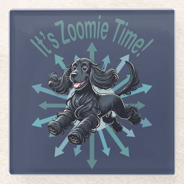 It’s Zoomie Time Cocker Spaniel Glass Coaster (Front)