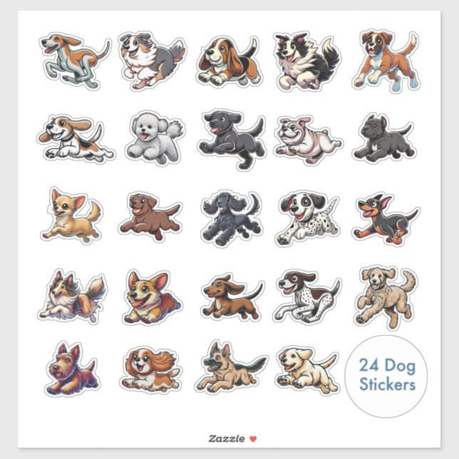 It’s Zoomie Time Collection of 24 Dog Stickers (Sheet)