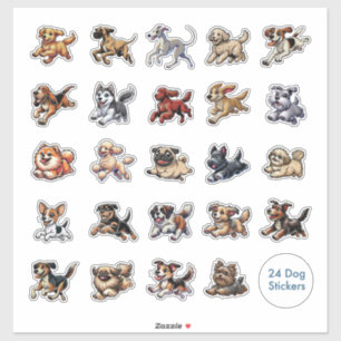 It’s Zoomie Time Collection of 24 Dog Stickers