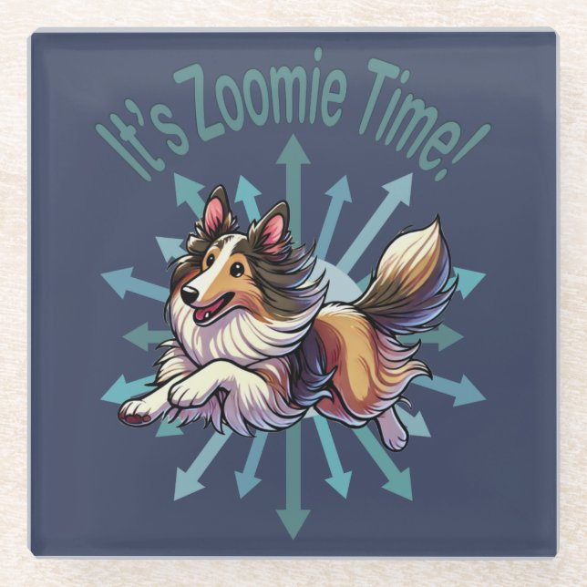 It’s Zoomie Time Collie Glass Coaster (Front)