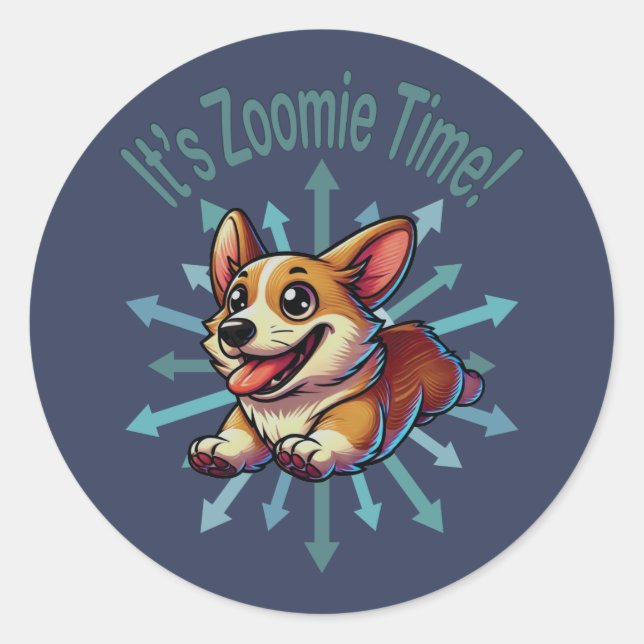 It’s Zoomie Time Corgi Classic Round Sticker (Front)