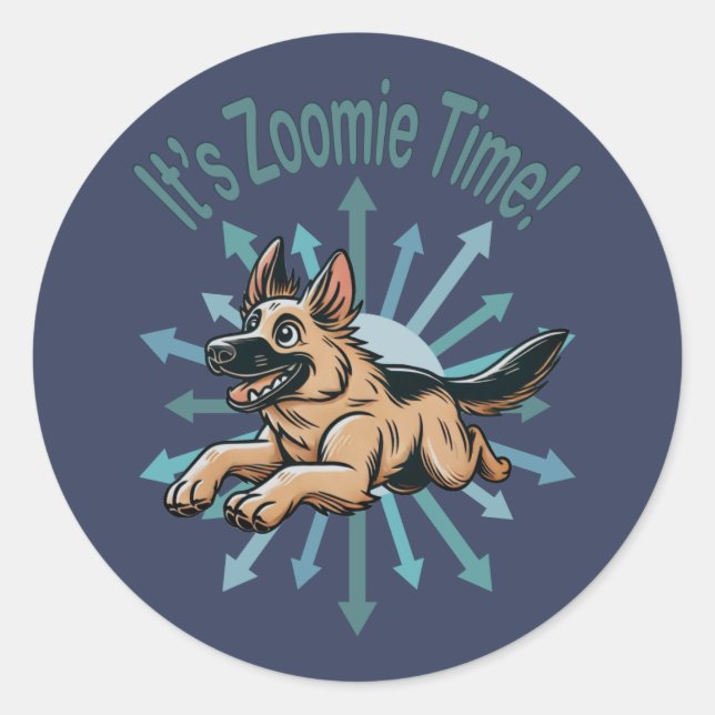 It’s Zoomie Time German Shepherd Classic Round Sticker (Front)