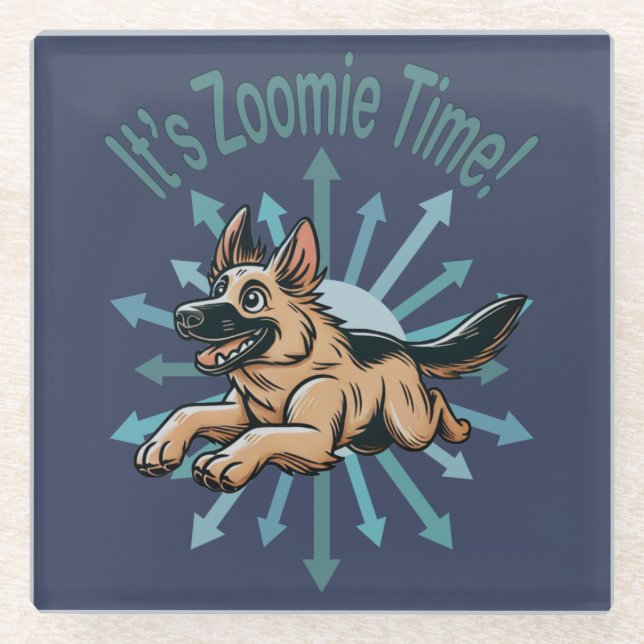 It’s Zoomie Time German Shepherd Glass Coaster (Front)