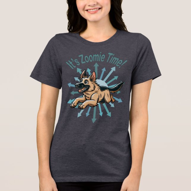 It’s Zoomie Time German Shepherd Tri-Blend Shirt (Front)
