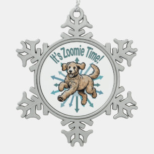 It’s Zoomie Time Golden Doodle Snowflake Pewter Christmas Ornament