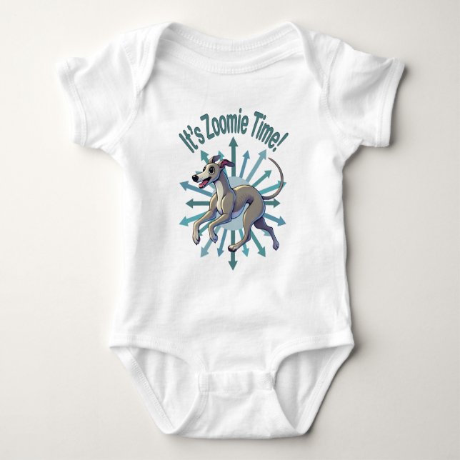 It’s Zoomie Time Greyhound Baby Bodysuit (Front)