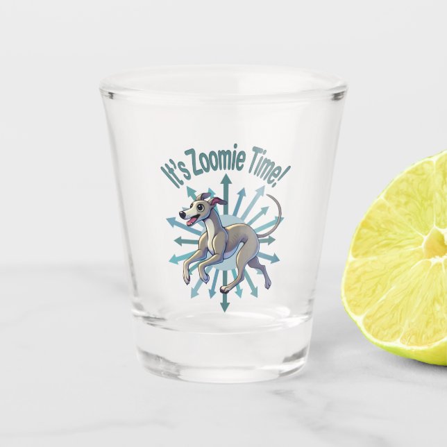 It’s Zoomie Time Greyhound Shot Glass (Front)