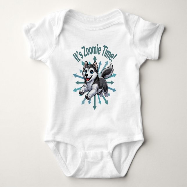 It’s Zoomie Time Husky Baby Bodysuit (Front)