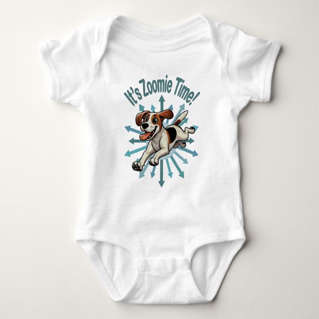 It’s Zoomie Time Medium Beagle Mutt Baby Bodysuit (Front)