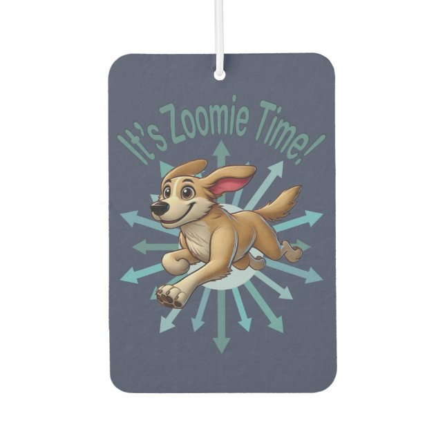 It’s Zoomie Time Medium Tan Mutt Car Air Freshener (Front)