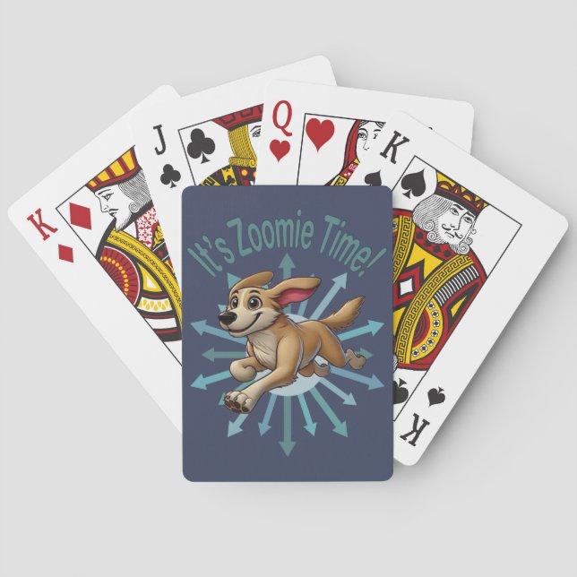 It’s Zoomie Time Medium Tan Mutt Playing Cards (Back)