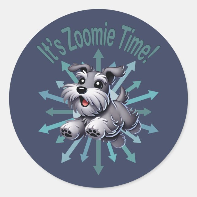 It’s Zoomie Time Miniature Schnauzer Classic Round Sticker (Front)