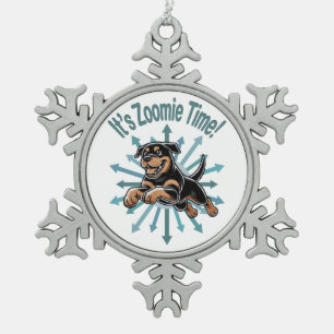 It’s Zoomie Time Rottweiler Snowflake Pewter Christmas Ornament