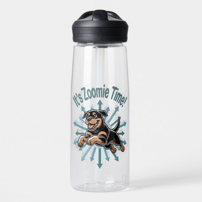 It’s Zoomie Time Rottweiler Water Bottle (Front)